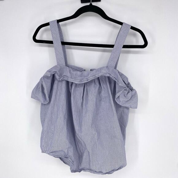 Anthropologie Maeve Canopy Cold Shoulder Blue Pinstripe Off Shoulder Top Size 6 - Picture 4 of 8